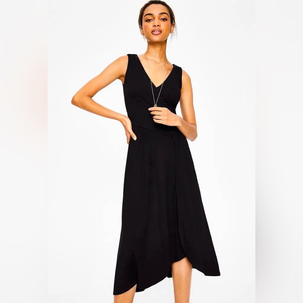 Boden Sleeveless Jennifer Jersey Faux Wrap Drop V Waist Midi Dress Plus Size
